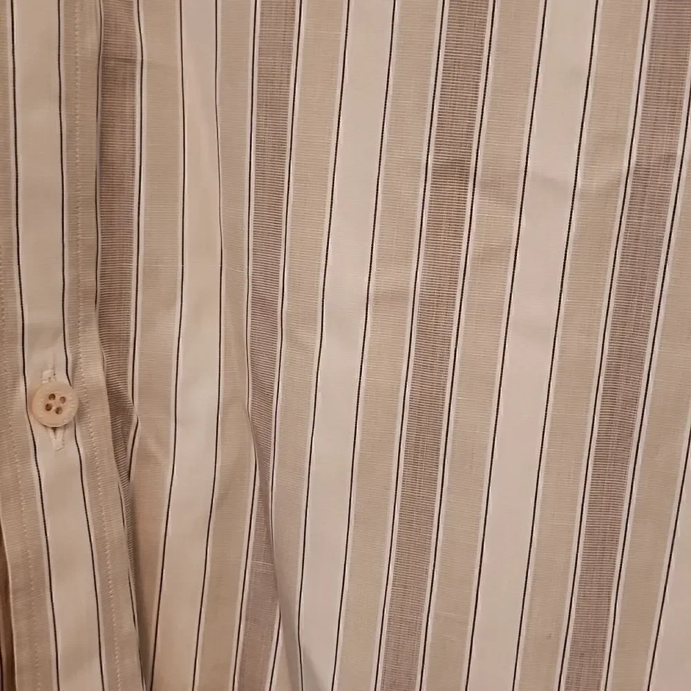 GUCCI Medium Tan and white long sleeve Stripe Dress Shirt